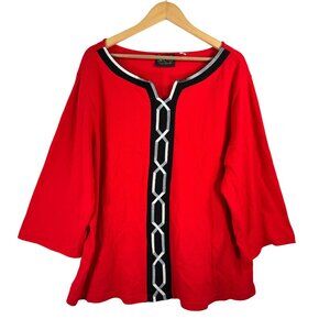 Bob Mackie Wearable Art‎ Red Tunic Top embroidered 2X Cotton